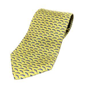 Brooks Brothers Makers Yellow Necktie | Funky Small Fish Pattern | Pure Silk
